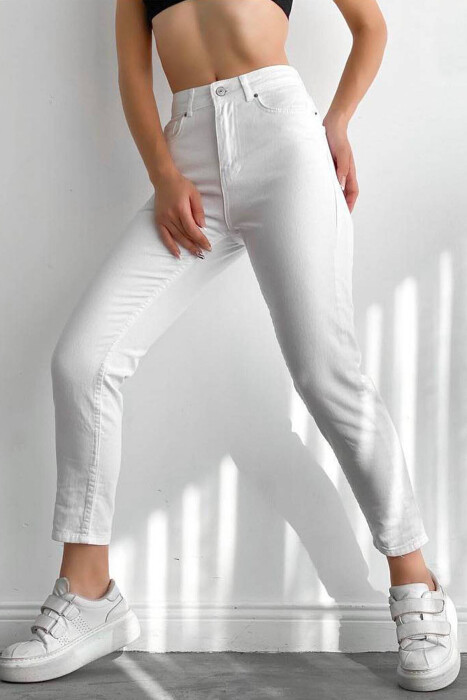 SIMPLE ONE COLOR WOMEN JEANS WHITE-E BARDHE - 4