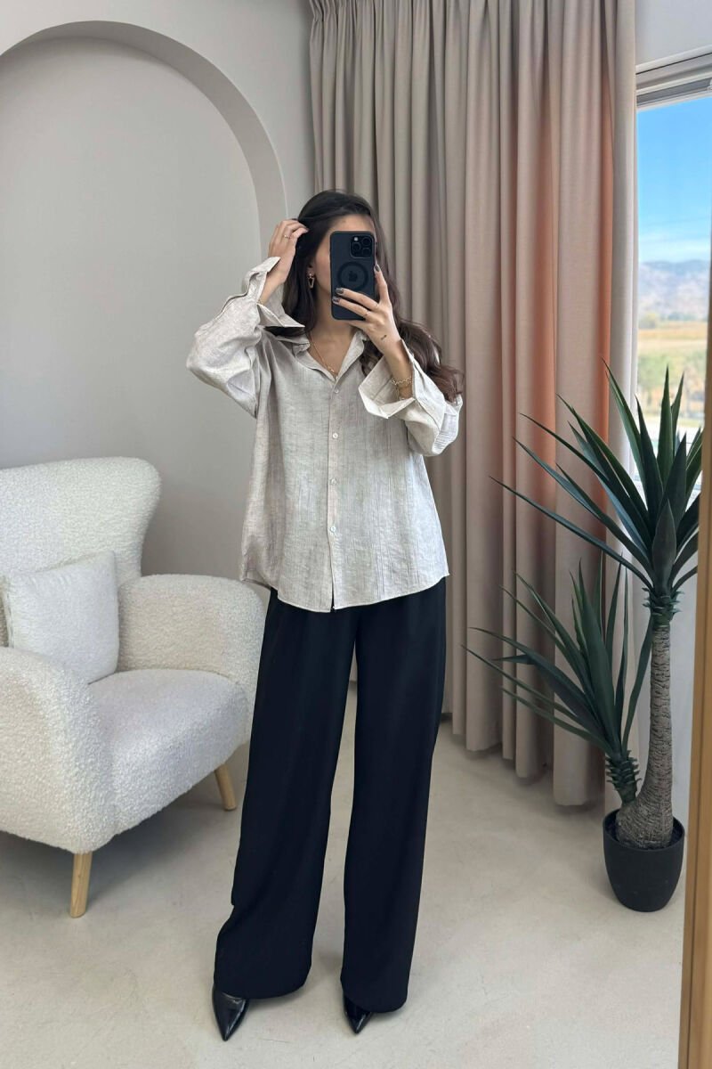 SIMPLE ONE COLOR WOMEN SHIRT BEIGE/BEZHE - 1