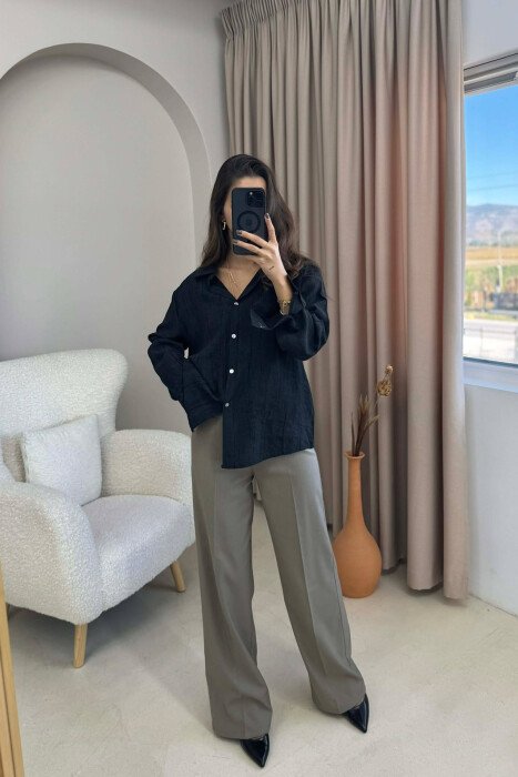 SIMPLE ONE COLOR WOMEN SHIRT BLACK/ E ZEZE - 2