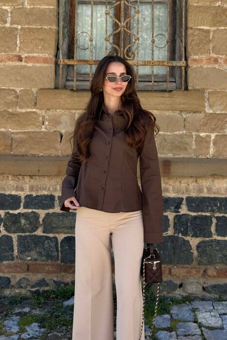 SIMPLE ONE COLOR WOMEN SHIRT BROWN/KAFE - KLAUDIO FASHION