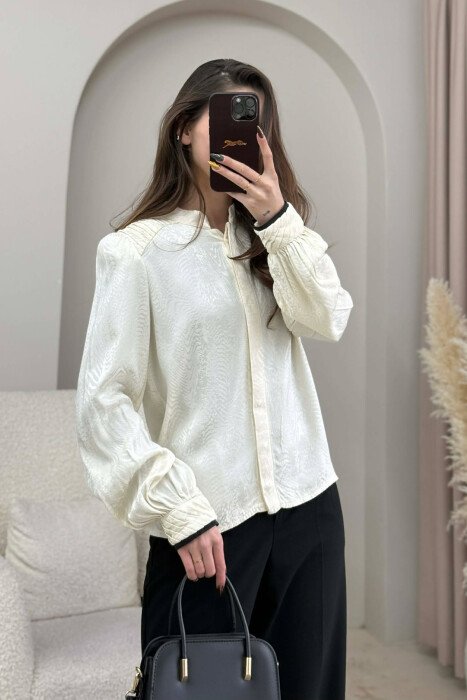 SIMPLE ONE COLOR WOMEN SHIRT CREAM/KREM - 1