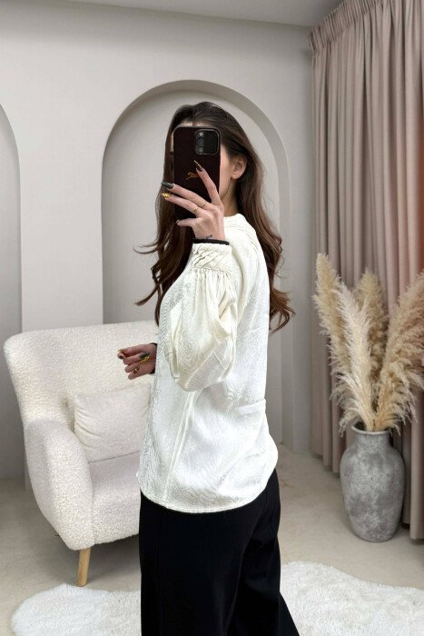 SIMPLE ONE COLOR WOMEN SHIRT CREAM/KREM - 3