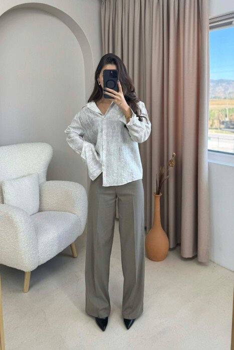 SIMPLE ONE COLOR WOMEN SHIRT LIGHT BEIGE/BZHZB - 2