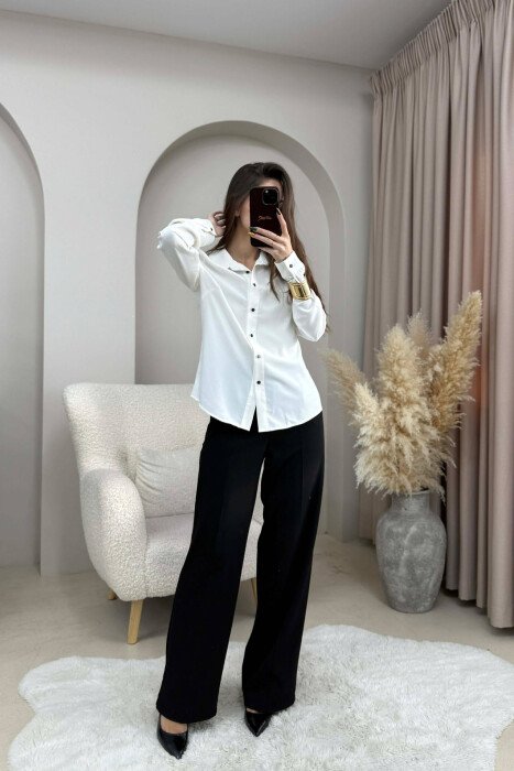 SIMPLE ONE COLOR WOMEN SHIRT WHITE-E BARDHE - KLAUDIO FASHION