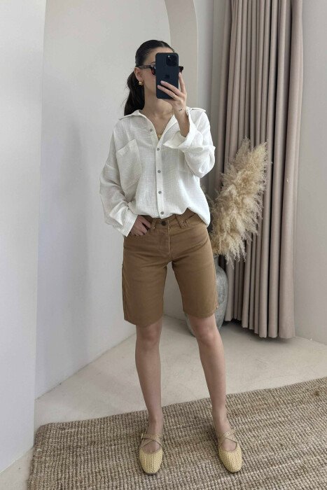 SIMPLE ONE COLOR WOMEN SHORTS BROWN/KAFE - KLAUDIO FASHION