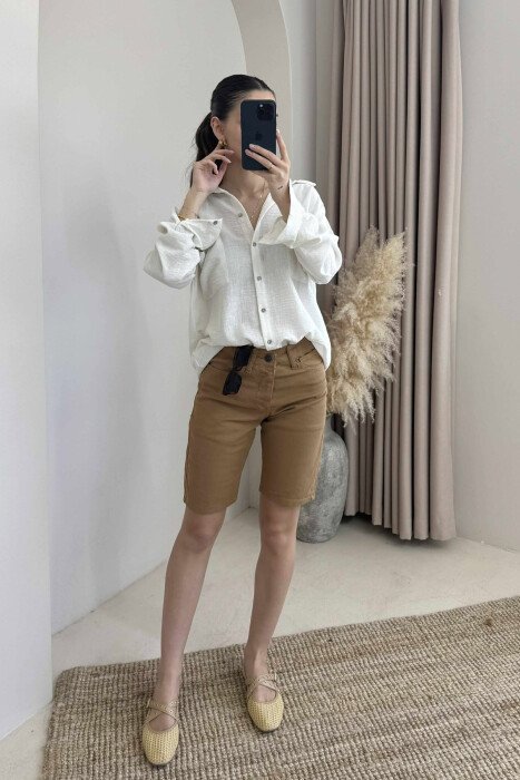 SIMPLE ONE COLOR WOMEN SHORTS BROWN/KAFE - 4