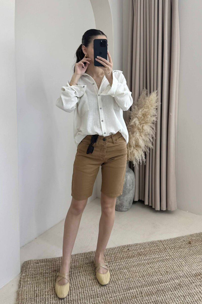 SIMPLE ONE COLOR WOMEN SHORTS BROWN/KAFE - 4