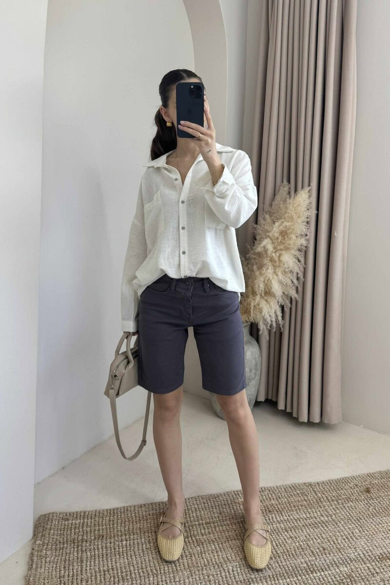 SIMPLE ONE COLOR WOMEN SHORTS DARK GREY/GEE - 1