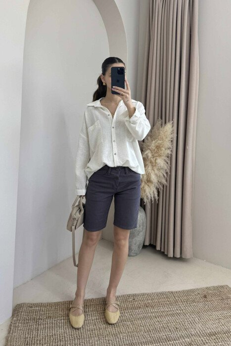 SIMPLE ONE COLOR WOMEN SHORTS DARK GREY/GEE - 2
