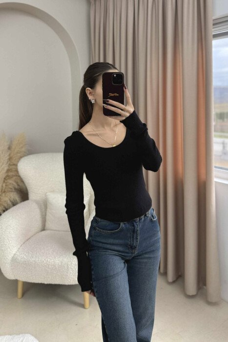 SIMPLE ONE COLOR WOMEN SWEATSHIRT BLACK/ E ZEZE - KLAUDIO FASHION