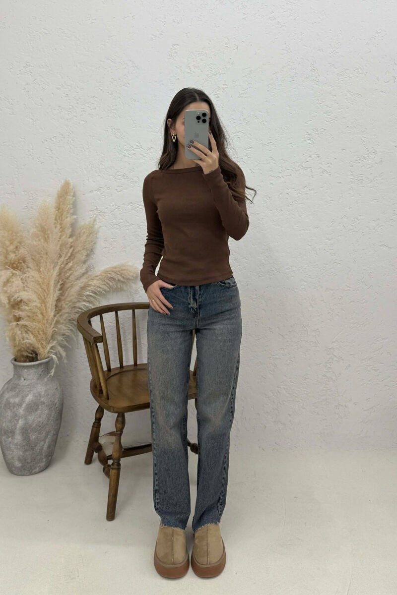 SIMPLE ONE COLOR WOMEN SWEATSHIRT BROWN/KAFE - 1