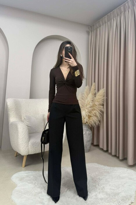 SIMPLE ONE COLOR WOMEN SWEATSHIRT BROWN/KAFE - 2