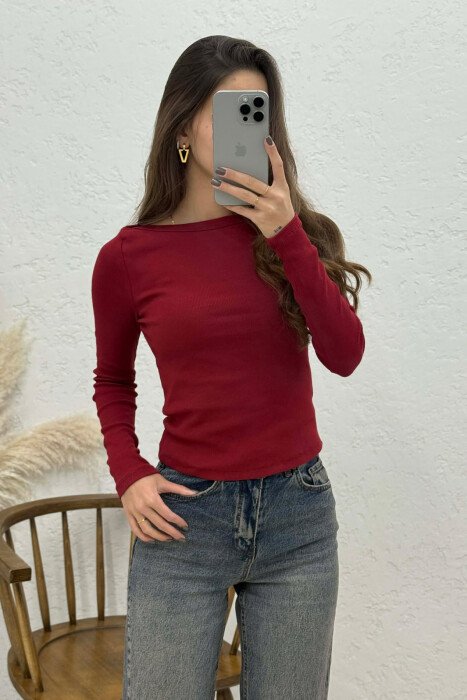 SIMPLE ONE COLOR WOMEN SWEATSHIRT BURGUNDY/VISHNJE - KLAUDIO FASHION