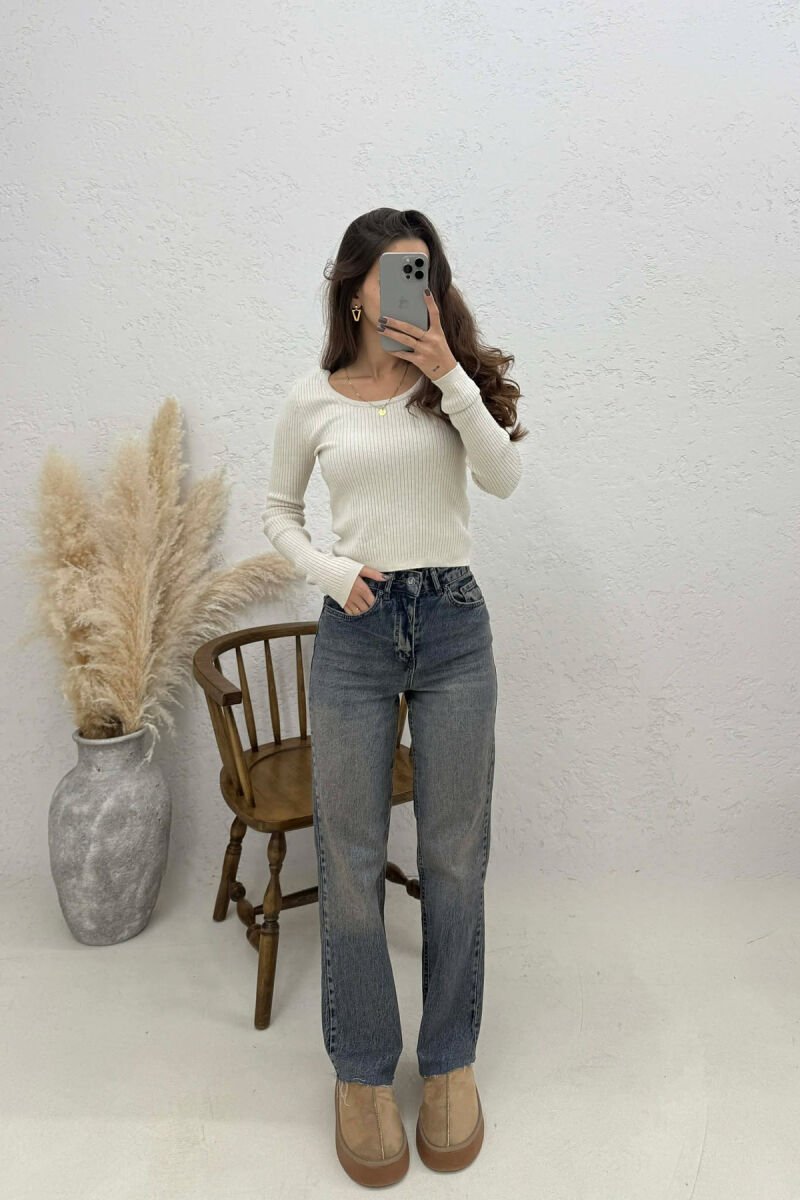 SIMPLE ONE COLOR WOMEN SWEATSHIRT CREAM/KREM - 1