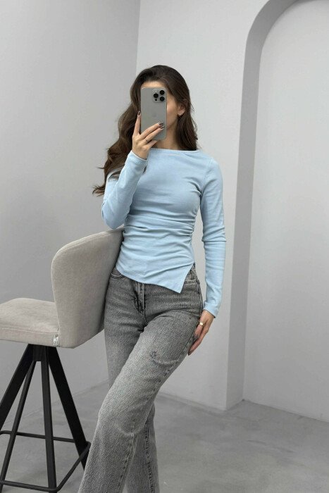 SIMPLE ONE COLOR WOMEN SWEATSHIRT LIGHTBLUE/BZ - KLAUDIO FASHION
