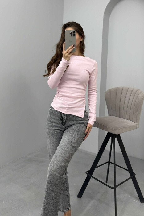 SIMPLE ONE COLOR WOMEN SWEATSHIRT PINK/ROZE - KLAUDIO FASHION