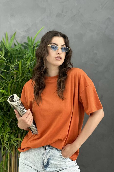SIMPLE ONE COLOR WOMEN T-SHIRT BRICK/TULLE - KLAUDIO FASHION