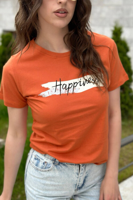 SIMPLE ONE COLOR WOMEN T-SHIRT BRICK/TULLE - 2