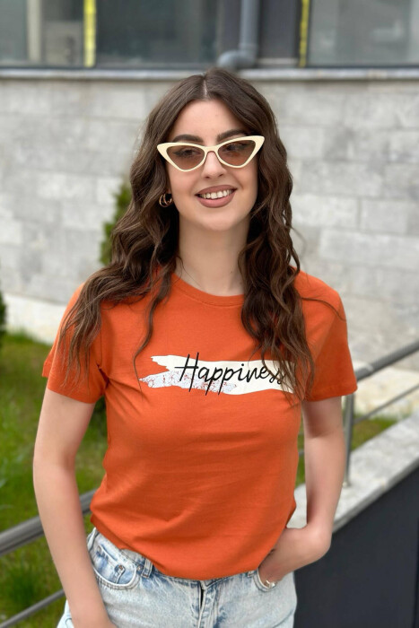 SIMPLE ONE COLOR WOMEN T-SHIRT BRICK/TULLE - 3