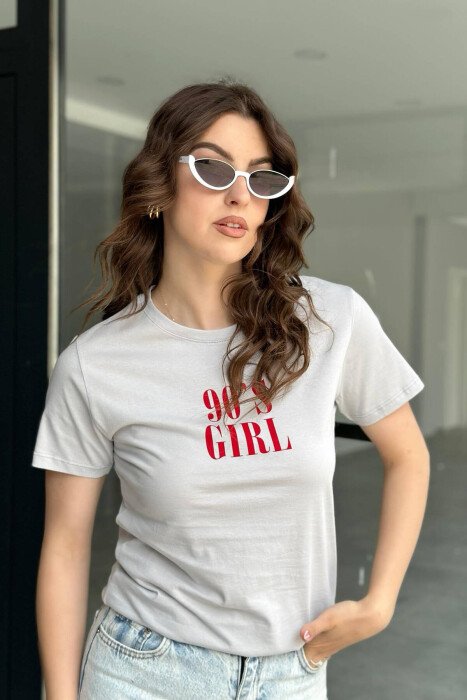 SIMPLE ONE COLOR WOMEN T-SHIRT GREY/GRI - KLAUDIO FASHION
