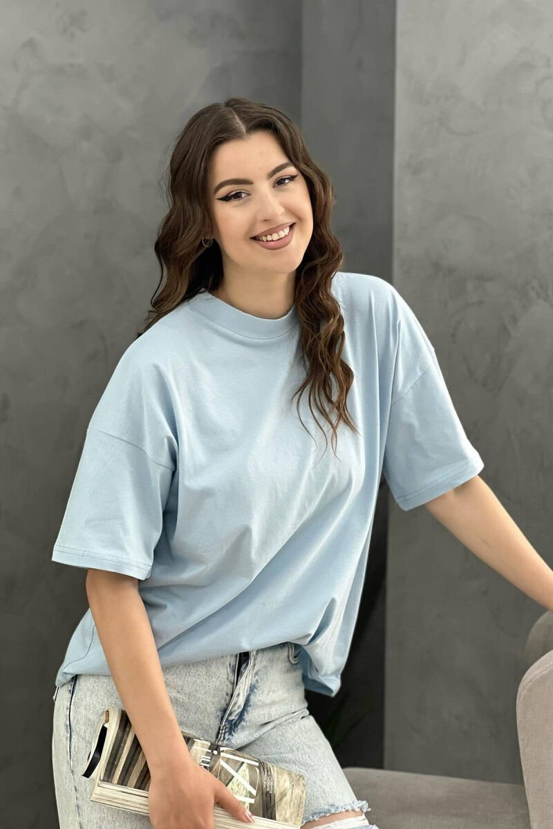 SIMPLE ONE COLOR WOMEN T-SHIRT LIGHTBLUE/BZ - 1