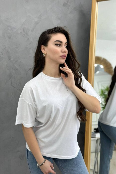 SIMPLE ONE COLOR WOMEN T-SHIRT WHITE-E BARDHE - KLAUDIO FASHION