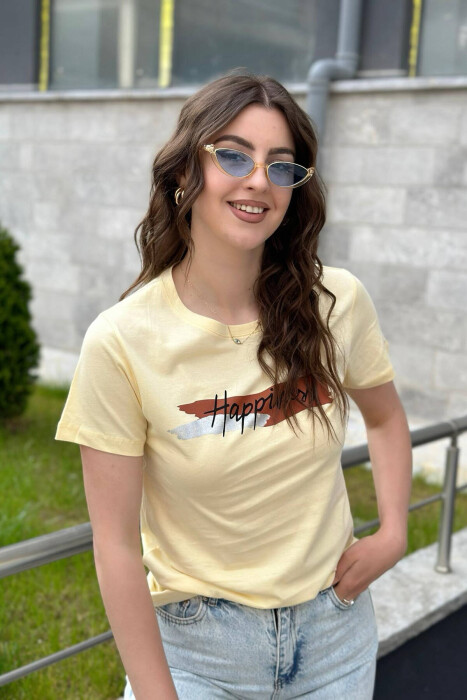 SIMPLE ONE COLOR WOMEN T-SHIRT YELLOW/E VERDHE - 3