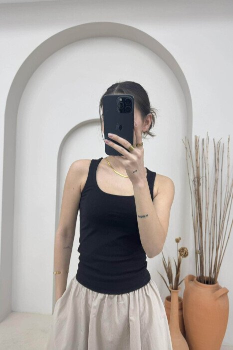 SIMPLE ONE COLOR WOMEN TANK TOP BLACK/ E ZEZE - 1