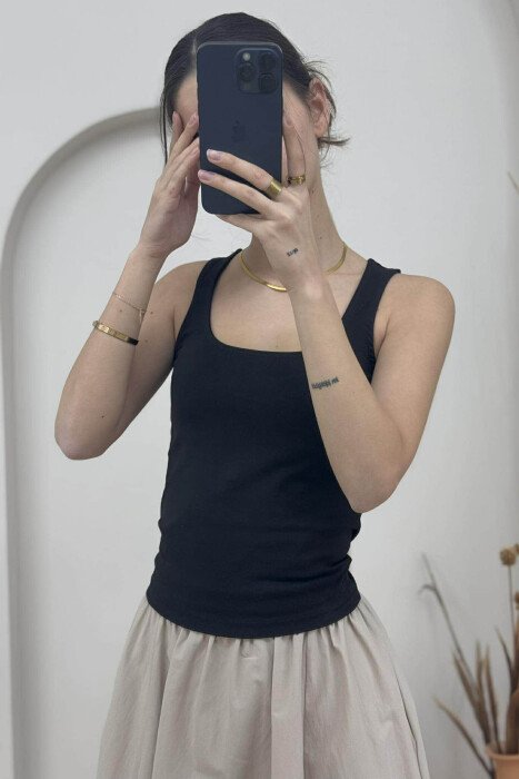 SIMPLE ONE COLOR WOMEN TANK TOP BLACK/ E ZEZE - 3