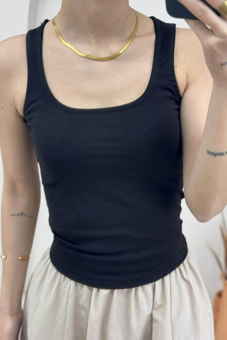 SIMPLE ONE COLOR WOMEN TANK TOP BLACK/ E ZEZE - 4