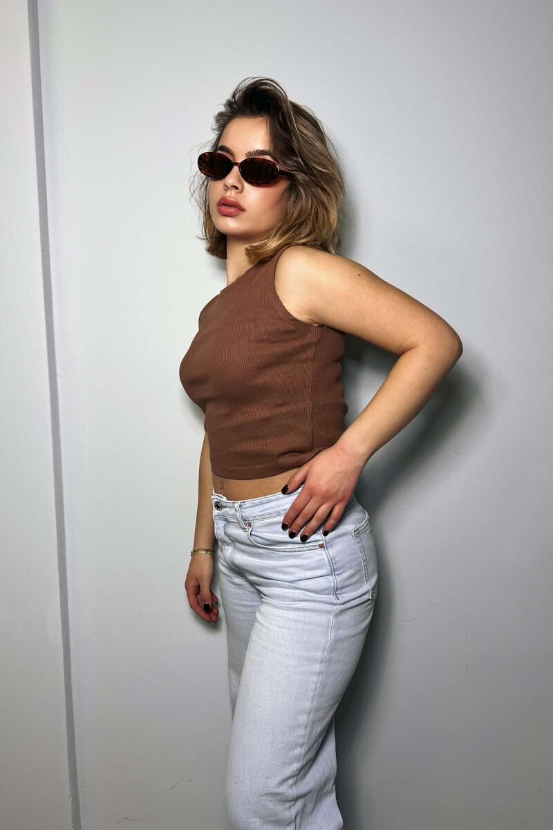 SIMPLE ONE COLOR WOMEN TANK TOP BROWN/KAFE - 2