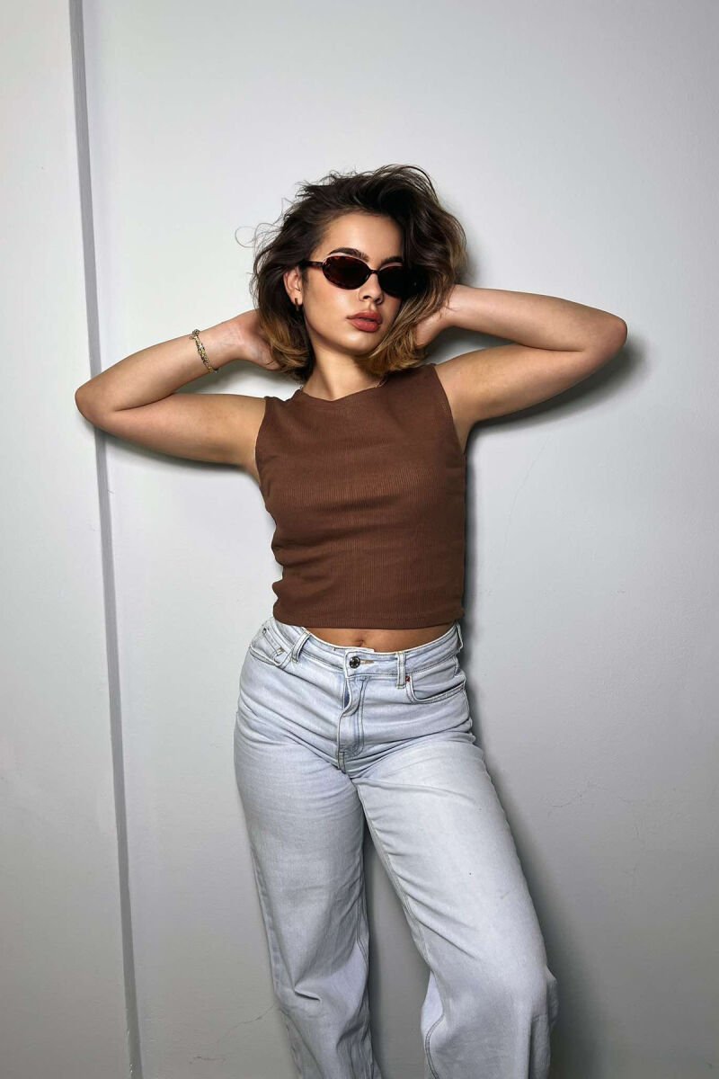 SIMPLE ONE COLOR WOMEN TANK TOP BROWN/KAFE - 5