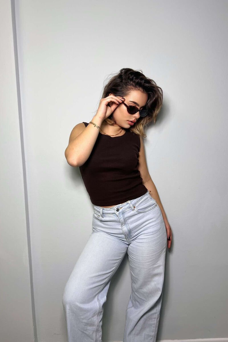 SIMPLE ONE COLOR WOMEN TANK TOP DARK BROWN/KAE - 5