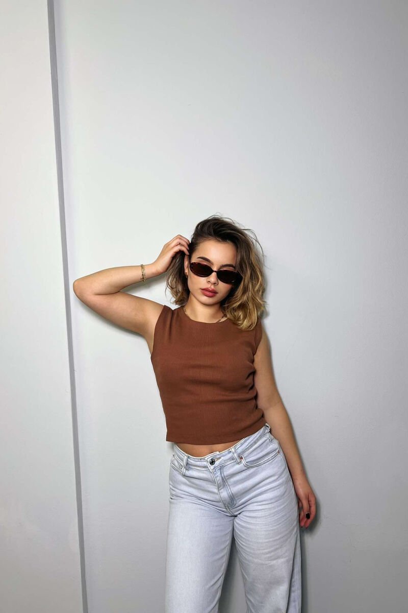 SIMPLE ONE COLOR WOMEN TANK TOP LIGHT BROWN/KAZB - 1