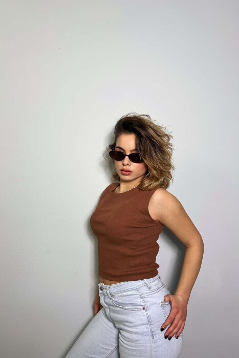 SIMPLE ONE COLOR WOMEN TANK TOP LIGHT BROWN/KAZB - 2