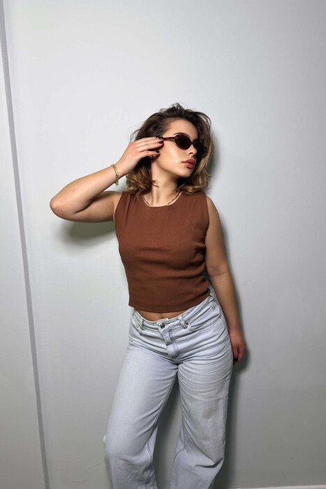 SIMPLE ONE COLOR WOMEN TANK TOP LIGHT BROWN/KAZB - 4