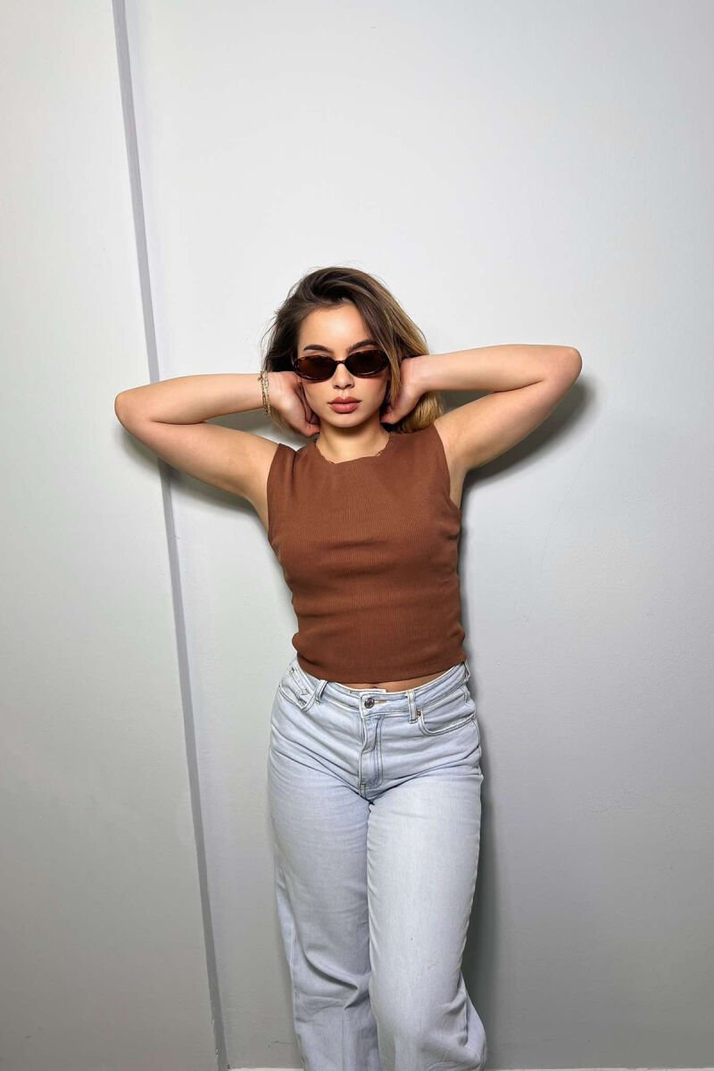 SIMPLE ONE COLOR WOMEN TANK TOP LIGHT BROWN/KAZB - 5