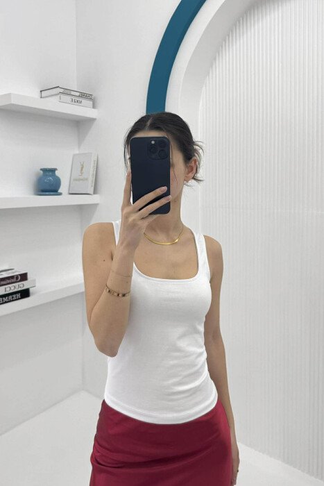 SIMPLE ONE COLOR WOMEN TANK TOP WHITE-E BARDHE 