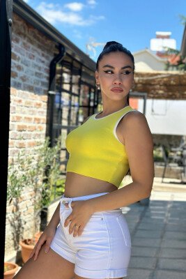 SIMPLE ONE COLOR WOMEN TANK TOPS YELLOW/E VERDHE - 3