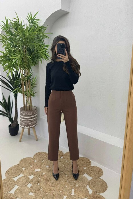 SIMPLE ONE COLOR WOMEN TROUSERS BROWN/KAFE - 2