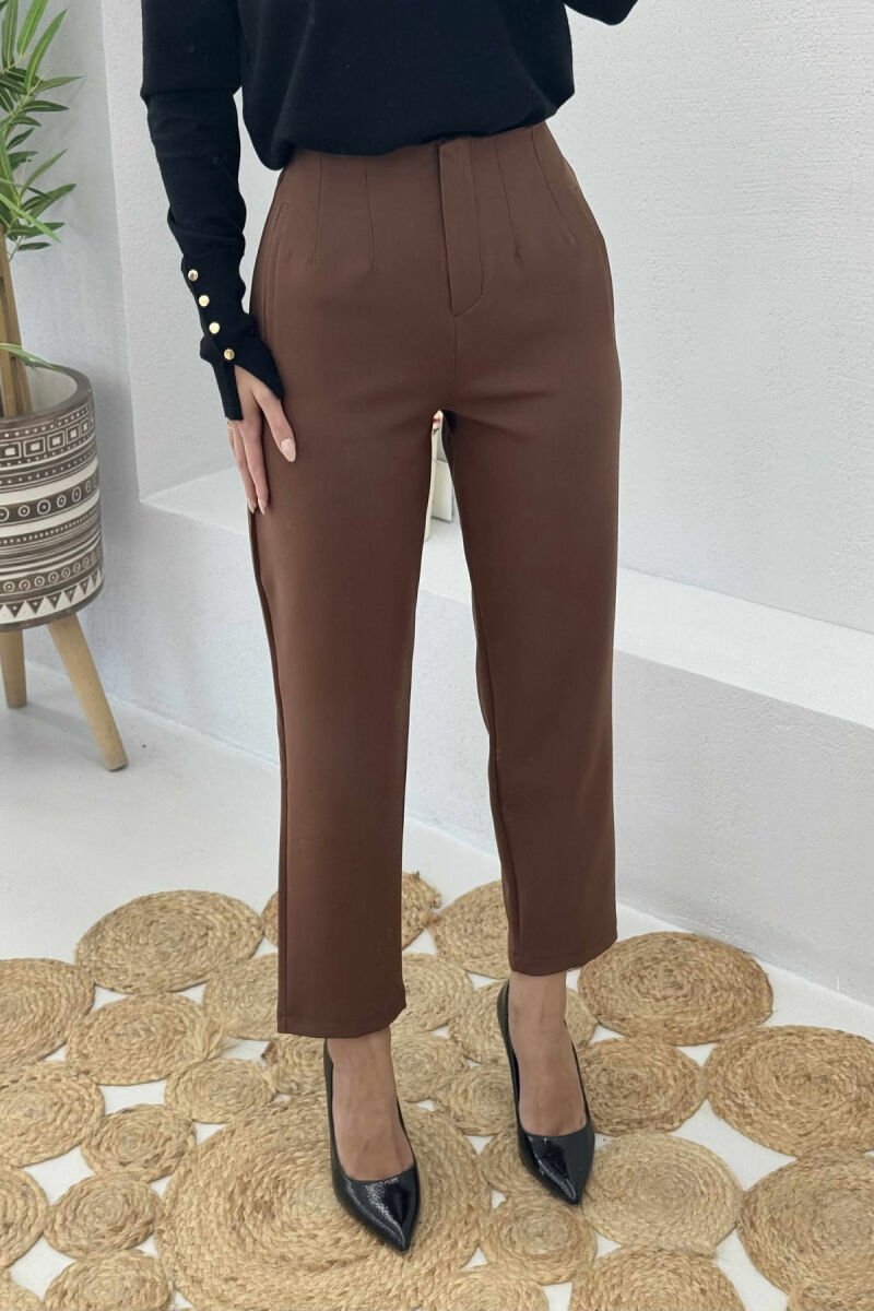 SIMPLE ONE COLOR WOMEN TROUSERS BROWN/KAFE - 1