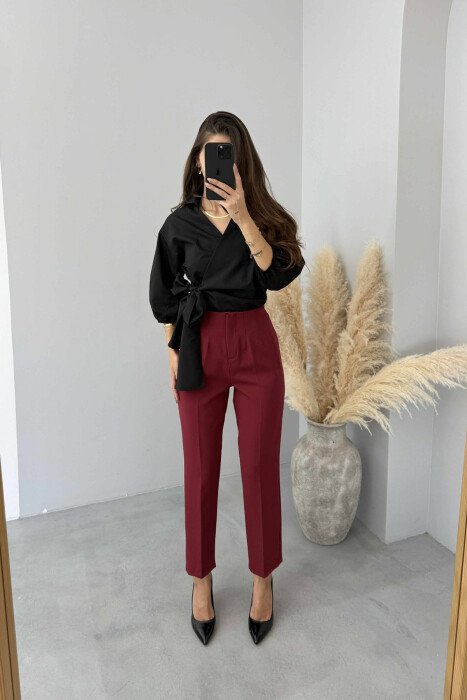 SIMPLE ONE COLOR WOMEN TROUSERS BURGUNDY/VISHNJE - 2