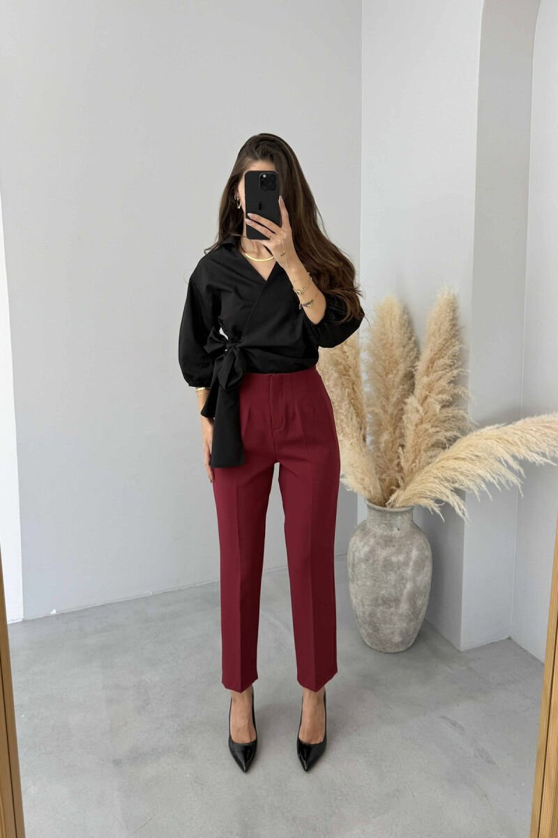 SIMPLE ONE COLOR WOMEN TROUSERS BURGUNDY/VISHNJE - 2