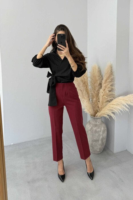 SIMPLE ONE COLOR WOMEN TROUSERS BURGUNDY/VISHNJE - 3