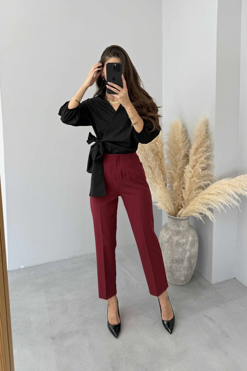 SIMPLE ONE COLOR WOMEN TROUSERS BURGUNDY/VISHNJE - 3