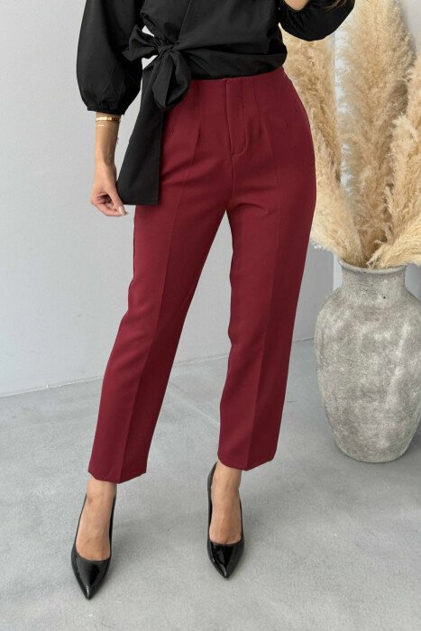 SIMPLE ONE COLOR WOMEN TROUSERS BURGUNDY/VISHNJE - 1