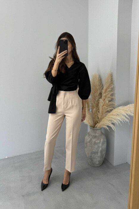 SIMPLE ONE COLOR WOMEN TROUSERS CREAM/KREM - 2