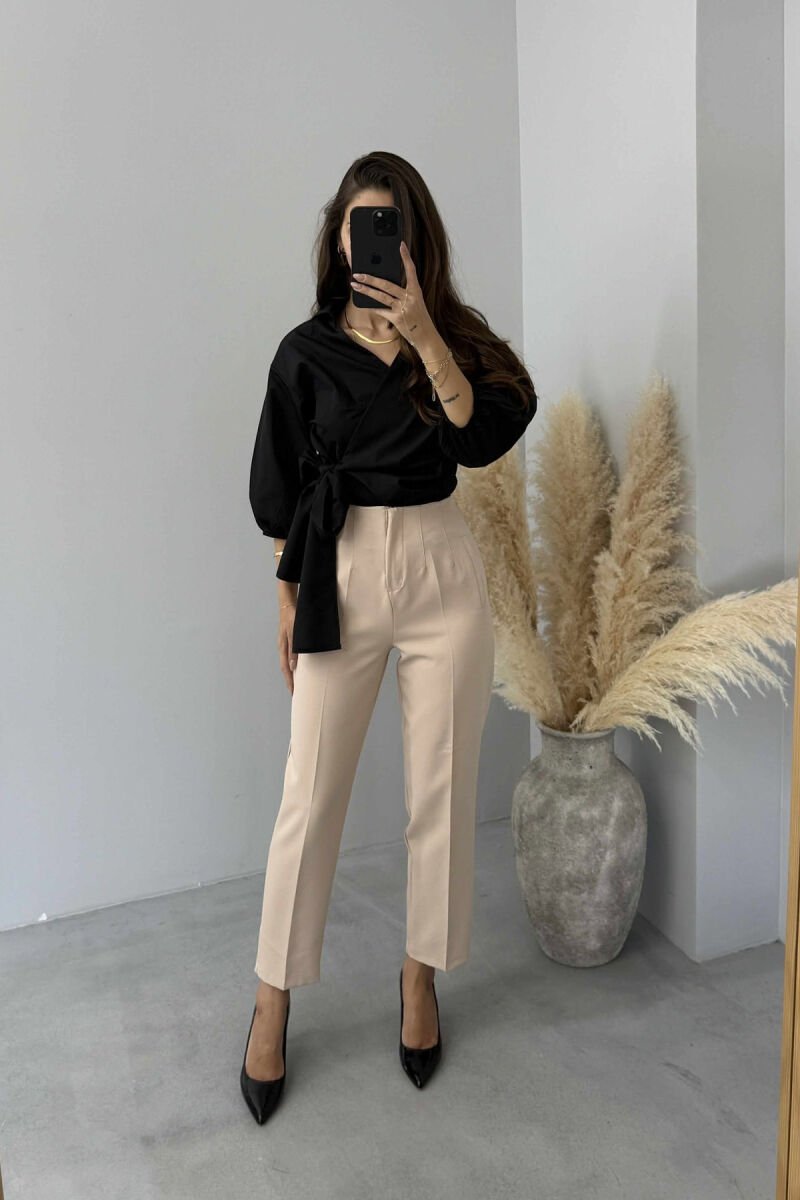 SIMPLE ONE COLOR WOMEN TROUSERS CREAM/KREM - 3