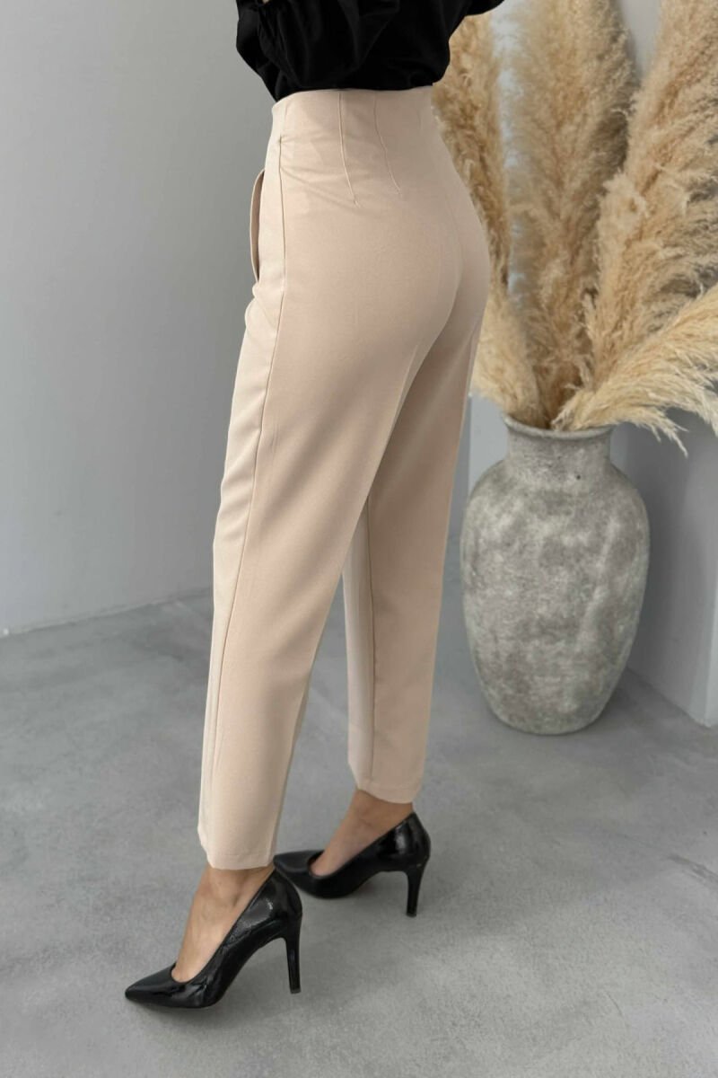SIMPLE ONE COLOR WOMEN TROUSERS CREAM/KREM - 4