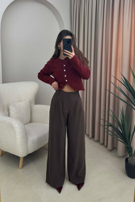 SIMPLE ONE COLOR WOMEN TROUSERS DARK BROWN/KAE - 1